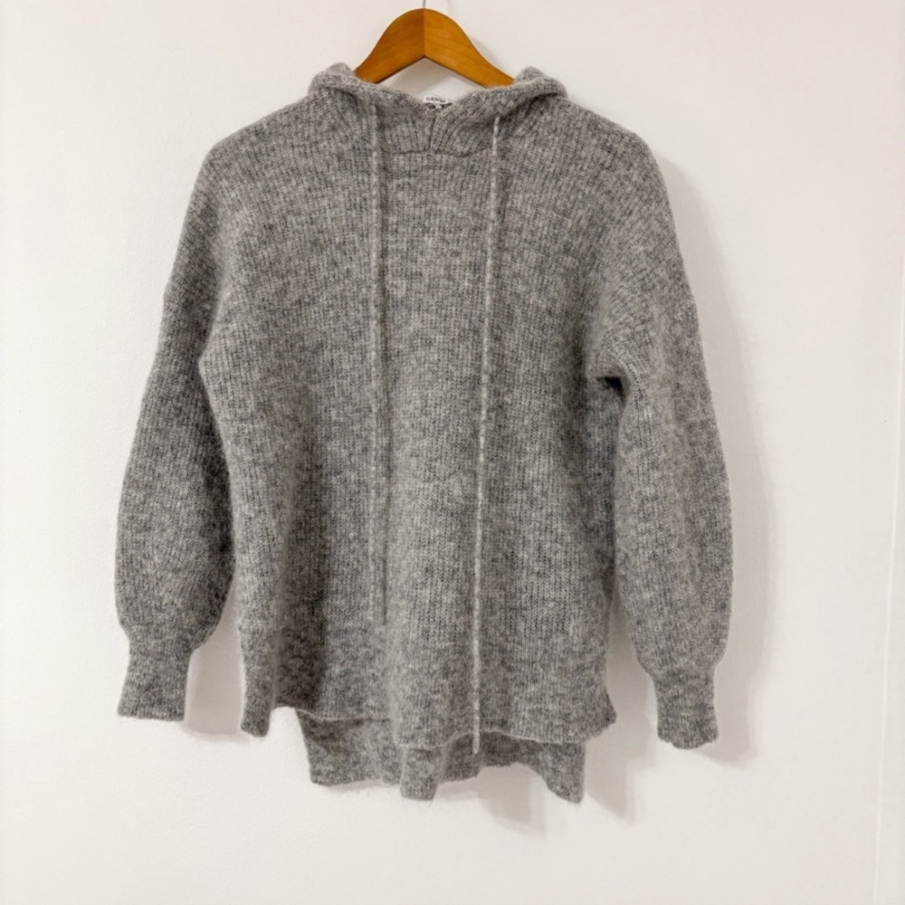 GANNI Callahan Soft Wool Knit Gray Hoodie Sweater